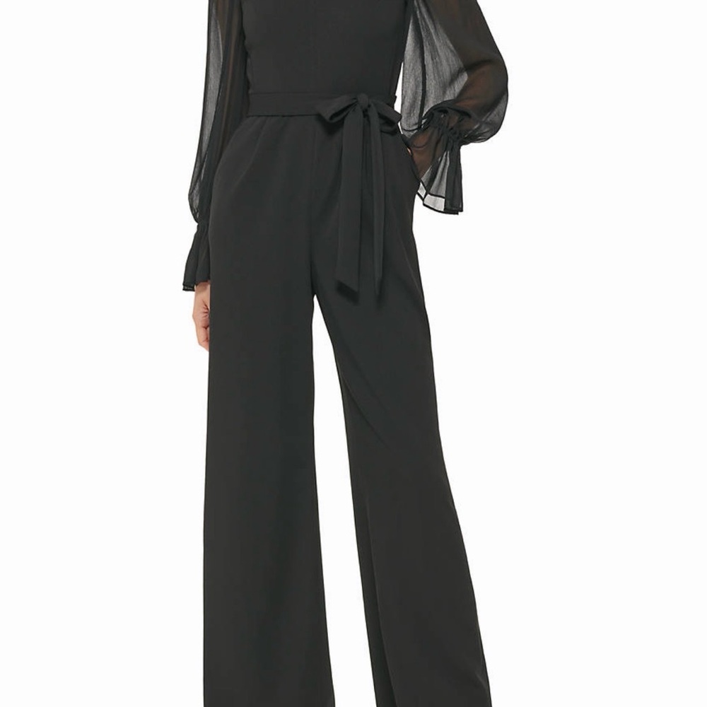 Calvin Klein Black Jumpsuit with Sheer Sleeves
